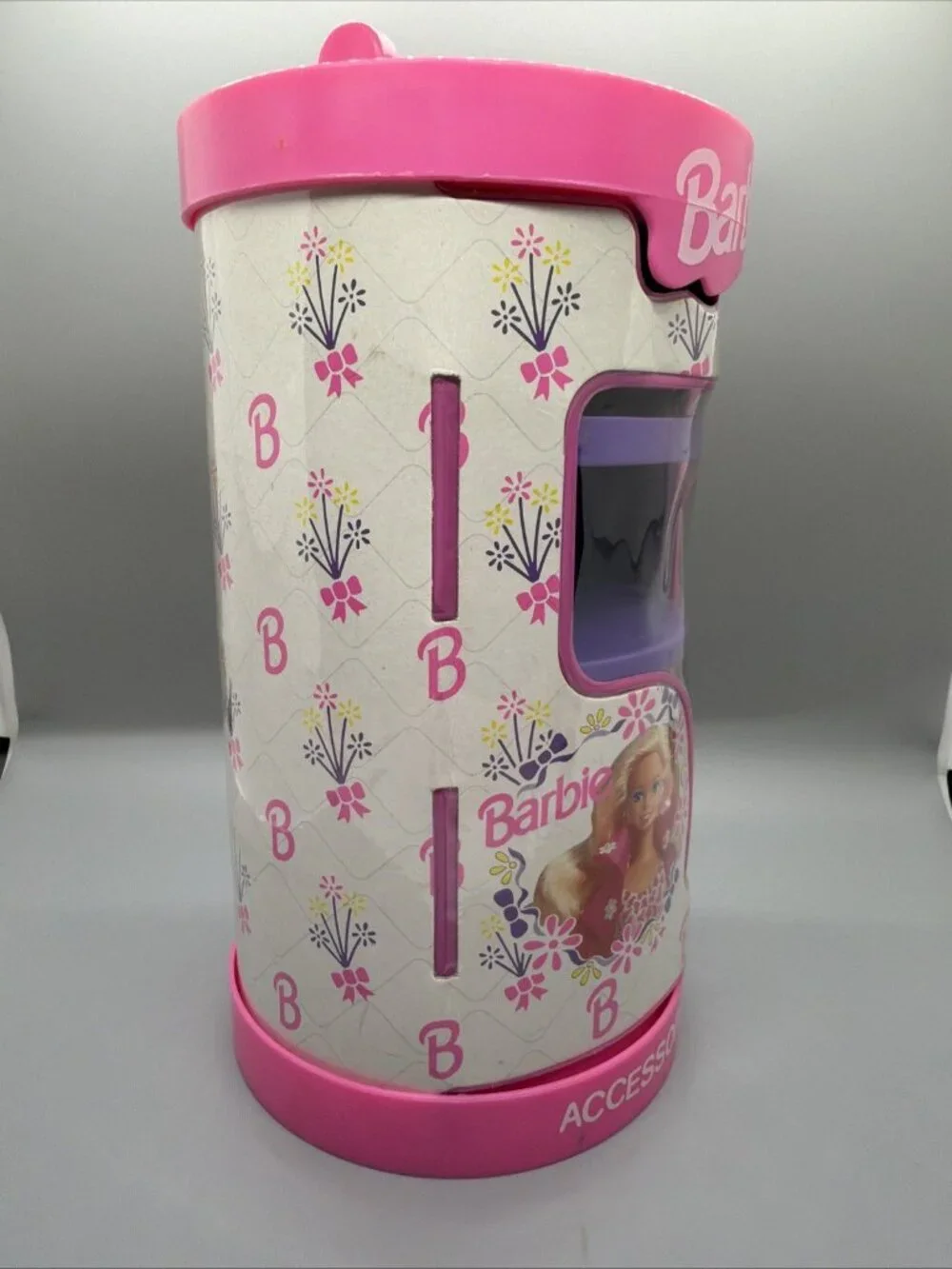 Barbie Accessory Case Vintage 1992 Cylinder Drawers Pink Purple